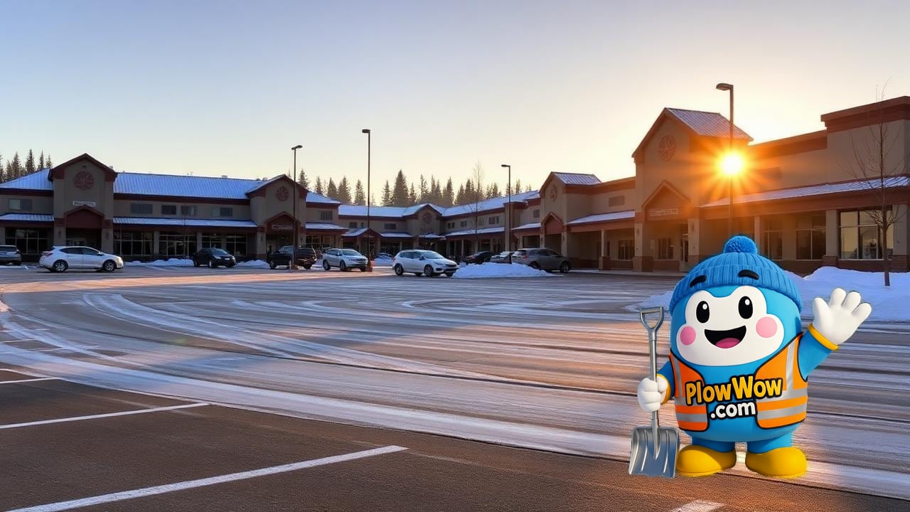 Cloverdale Surrey commercial plaza freshly plowed at dawn with rodeo arena signage in background