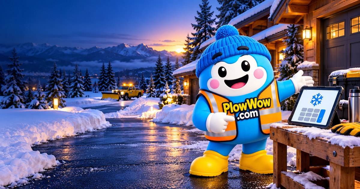 Wow using a tablet beside a cleared driveway in original PlowWow calculator artwork
