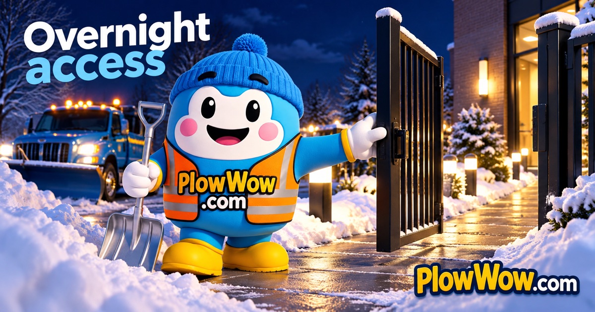 Wow, the PlowWow mascot, in a branded overnight access concept scene