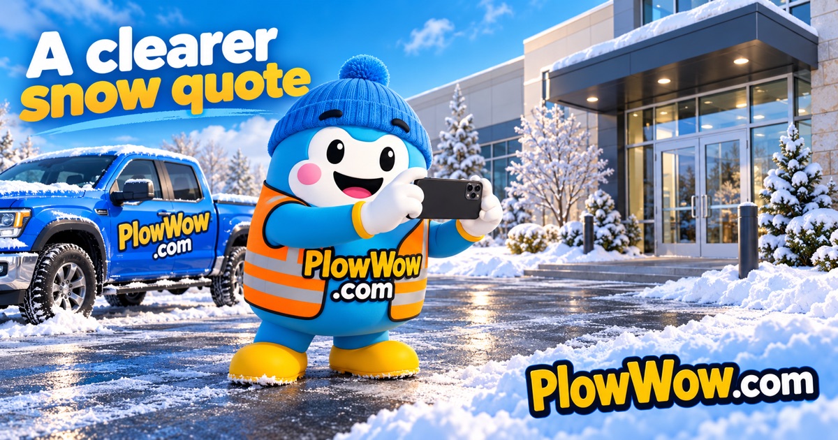 Wow, the PlowWow mascot, in a branded quote preparation concept scene