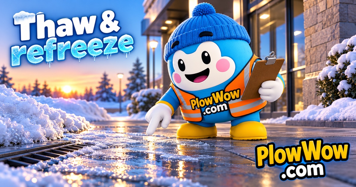 Wow, the PlowWow mascot, explaining winter walkway checks and refreeze planning